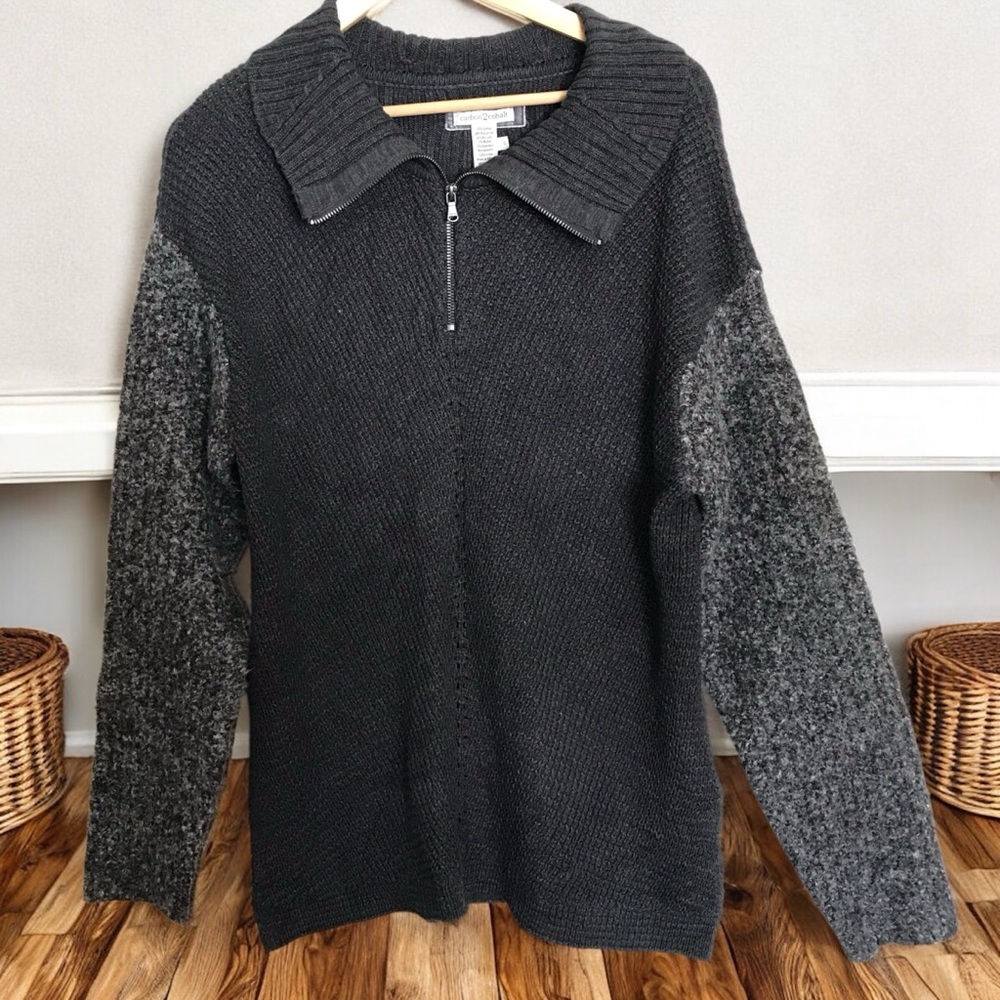 Carbon2Cobalt Sweater Pullover Gray Medley Quarter 1/4 Zip Knit Panel Sz Large